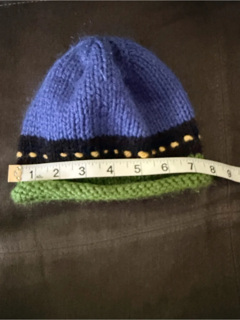 Kids Knit Beanie with Red Car Accent - Blue, Green & Black